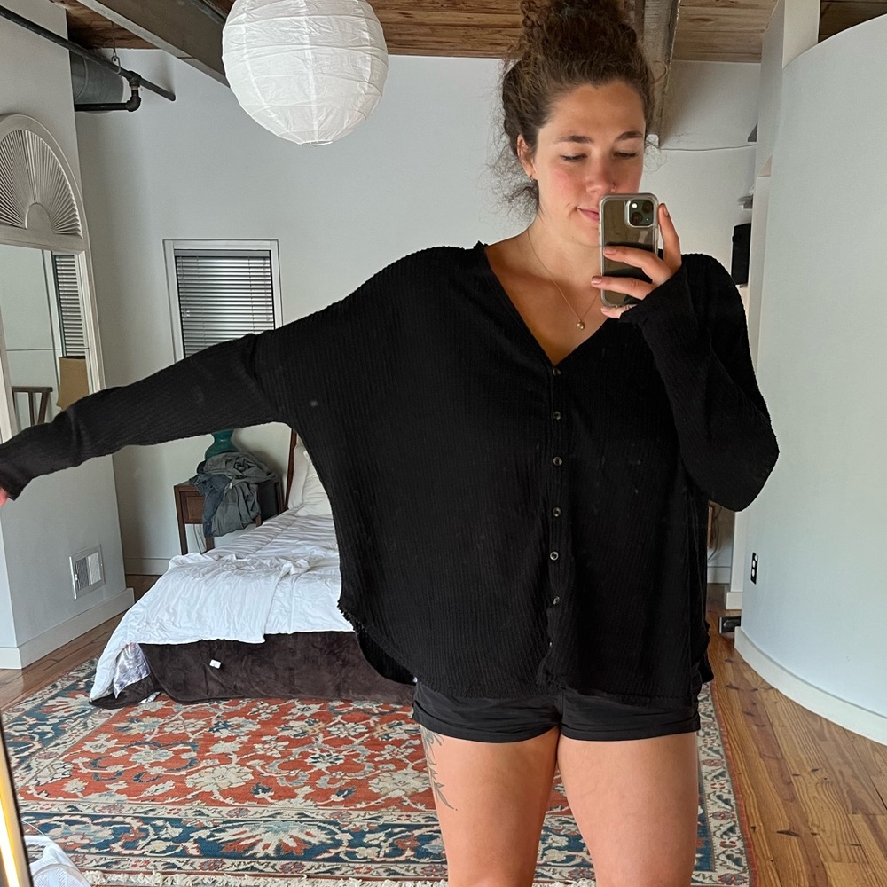 Oversized black Henley sweater